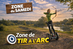 image montrant une Femme tir à l’arc sur gyropode en extérieur – zone de tir à l’arc Wheelarc